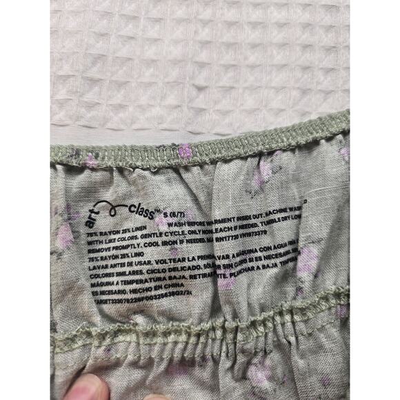 Art Class Cami Dress Girls Size 6/7 Green Linen Floral - Picture 4 of 6